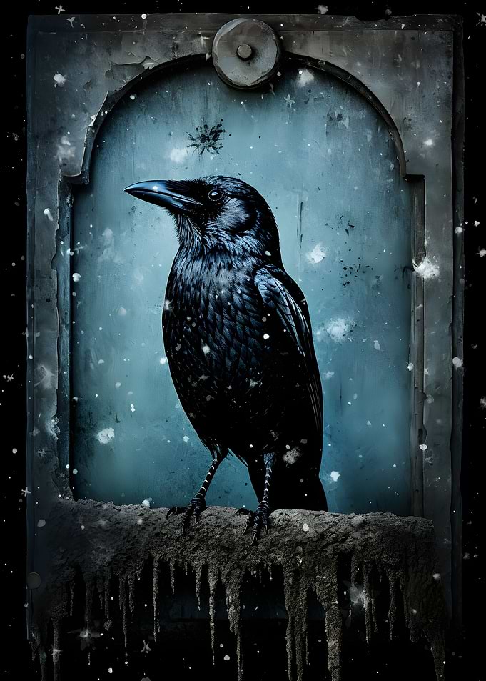 Raven Sitting On Tombstone