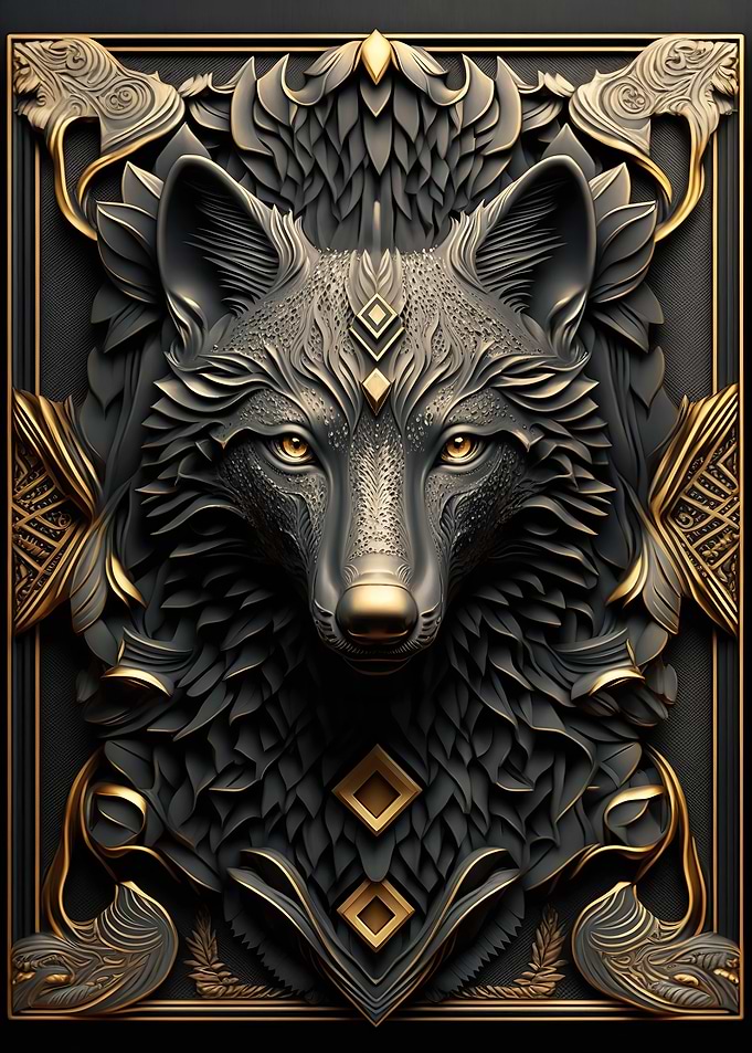 Golden Black Wild Wolf Art