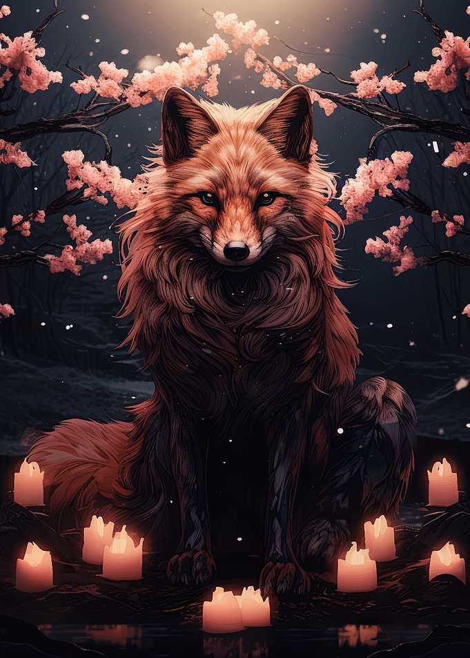 cherry blossom wolf animal