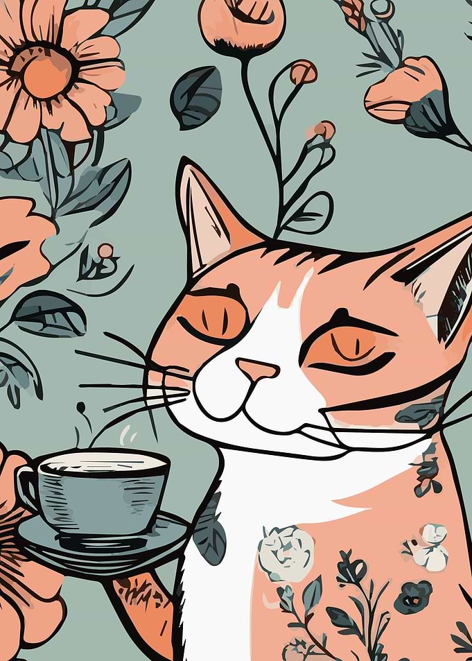 Cat Coffee Flowers 6