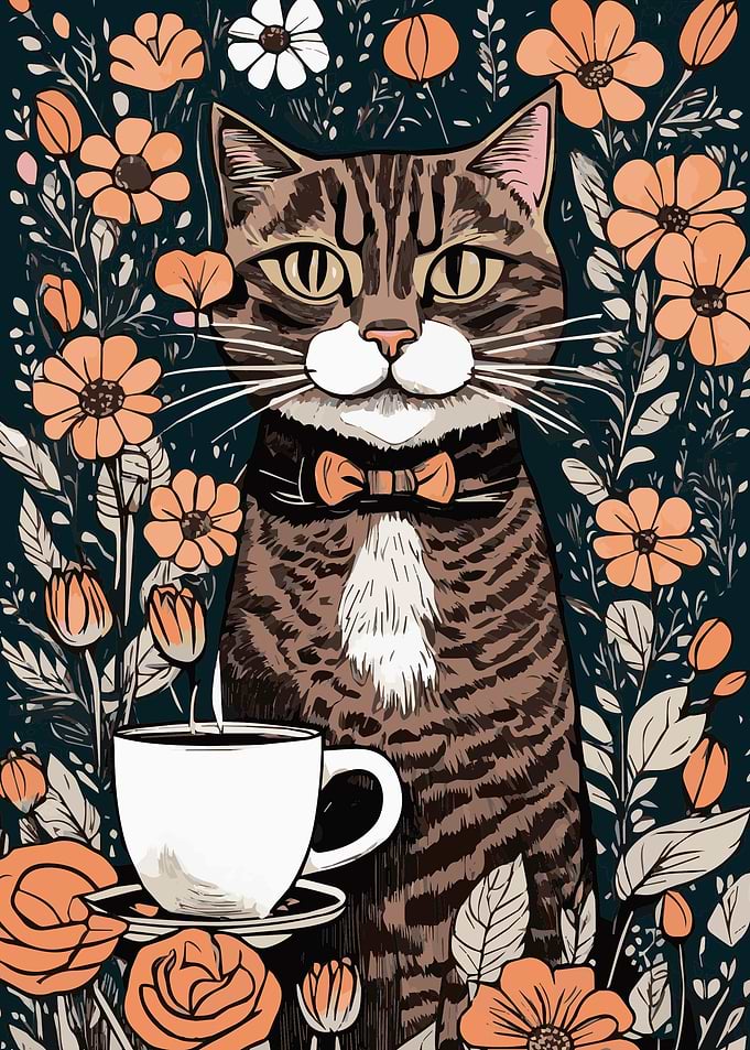 Cat Coffee Flowers 10