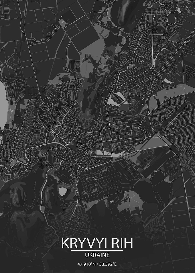 Kryvyi Rih UA DarkGrey Map