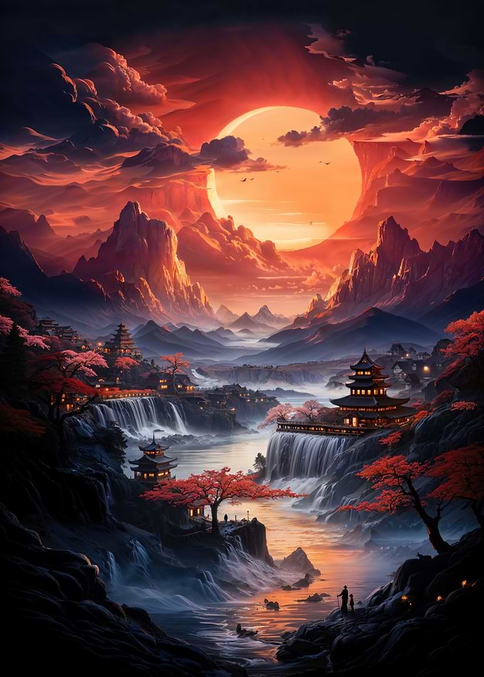 Japanese Waterfall Village