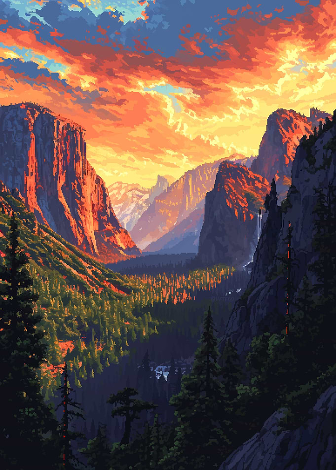 Yosemite View Pixel Art