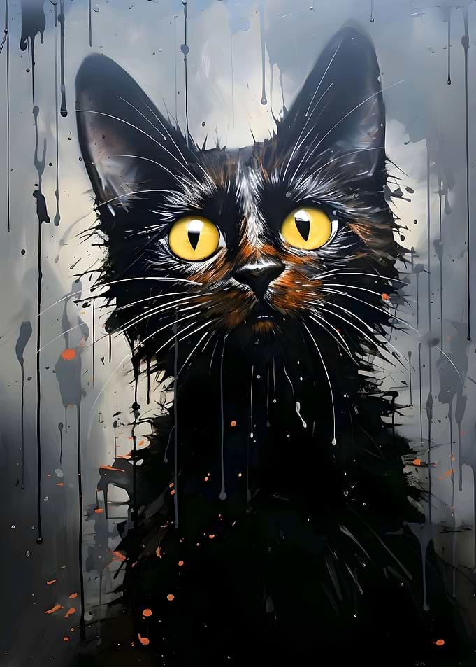 scared black cat