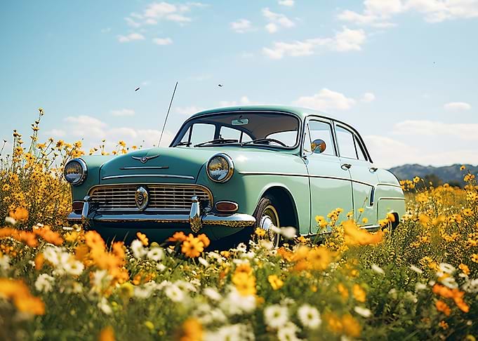 Floral Vintage Retro Car