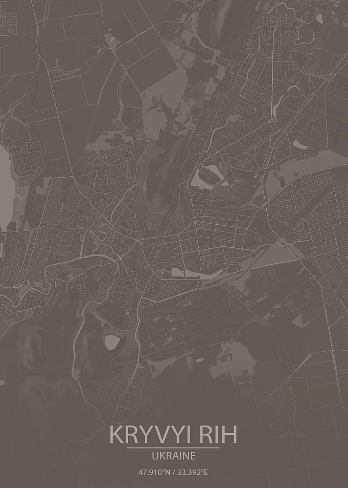 Kryvyi Rih UA Brown Map