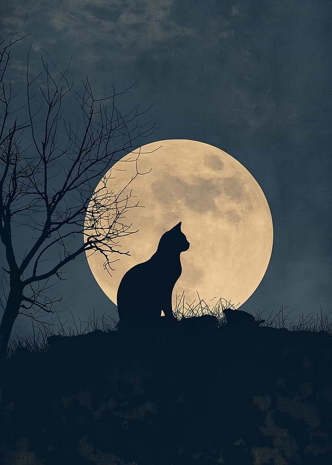 Cat Moonlight Sky Moon
