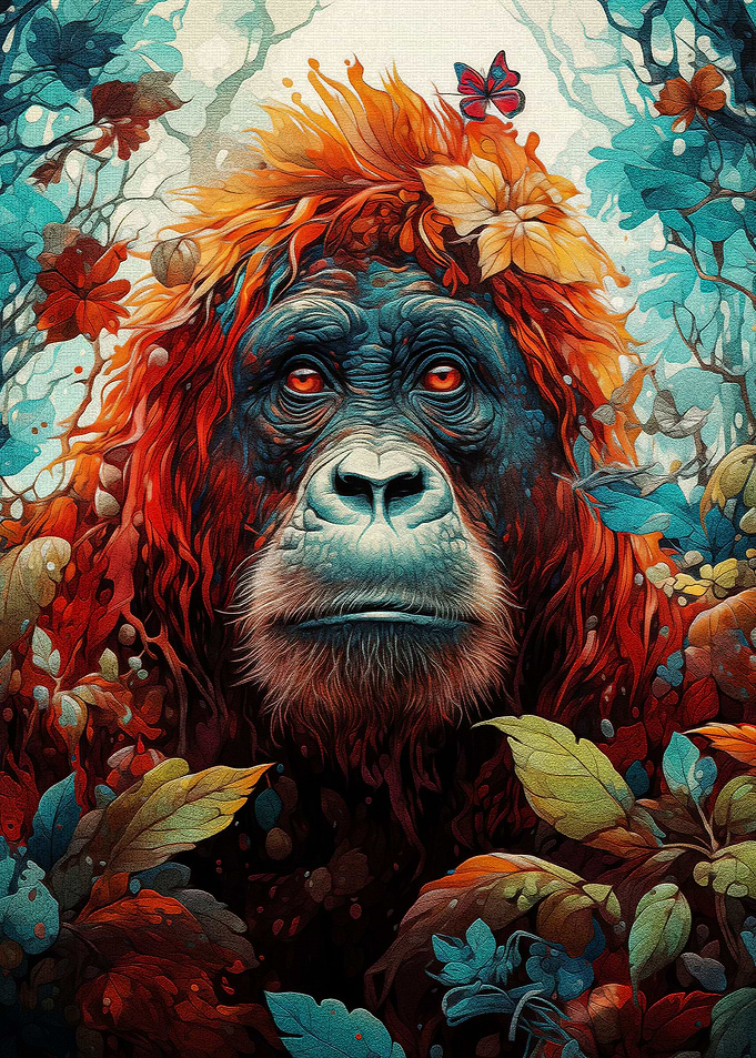 Orangutan in Colorful Hues