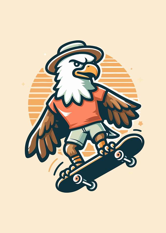 Skateboarding Eagle Mascot