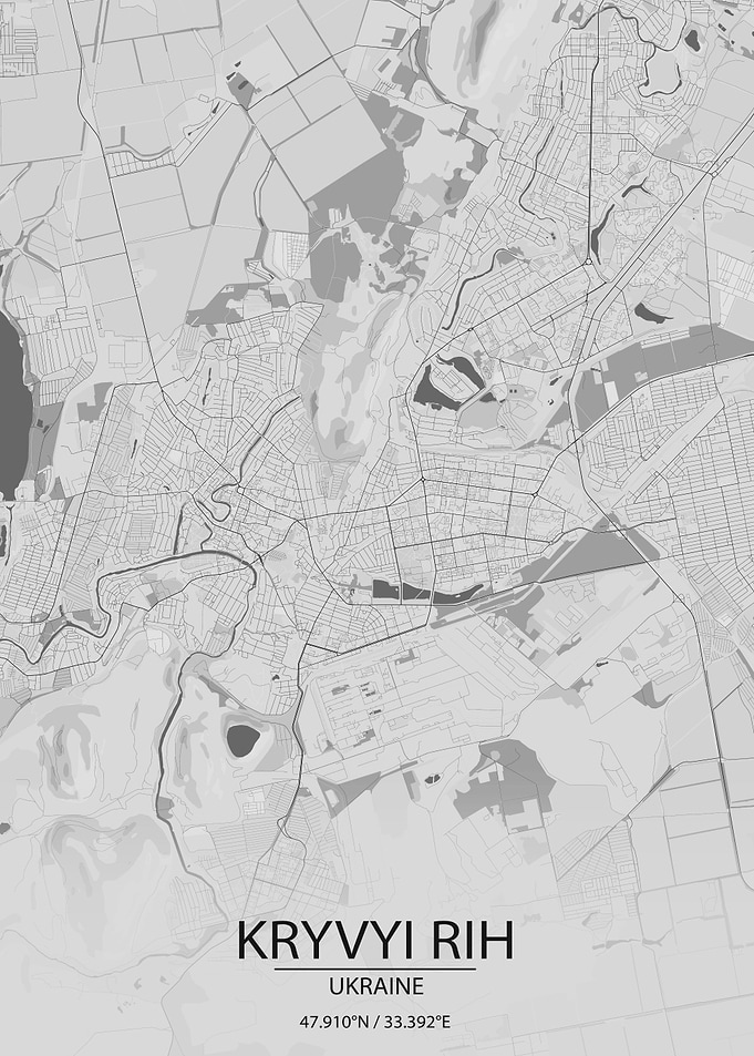 Kryvyi Rih Light Grey Map