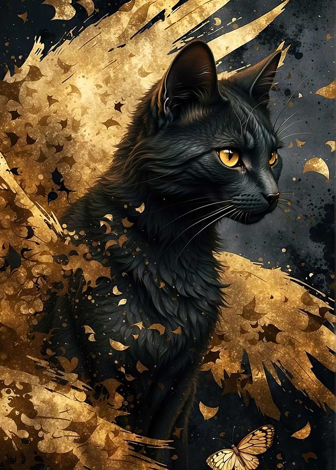 Black and Gold Cat Angel
