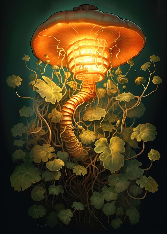 Mushroom skeleton lamp