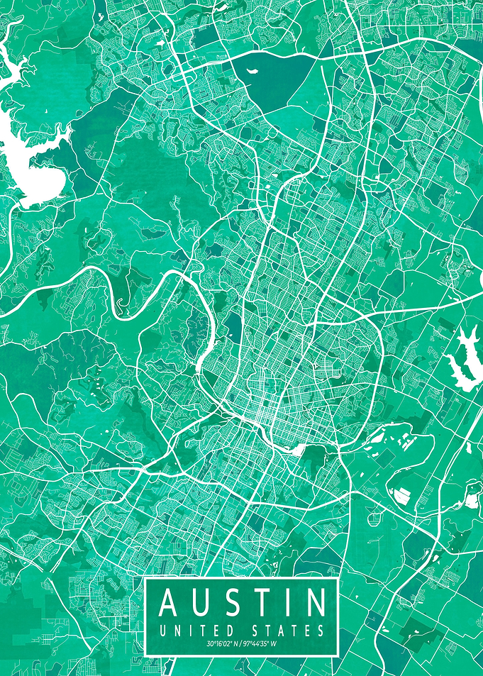 Austin City Map Watercolor