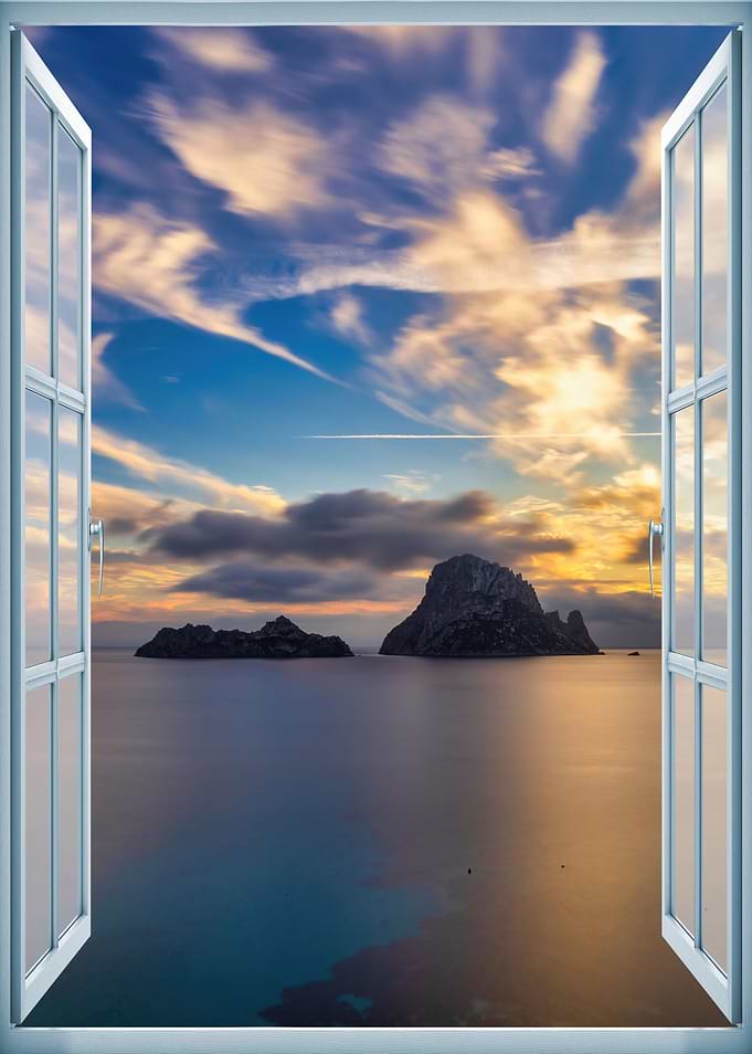 Open window view sea beach