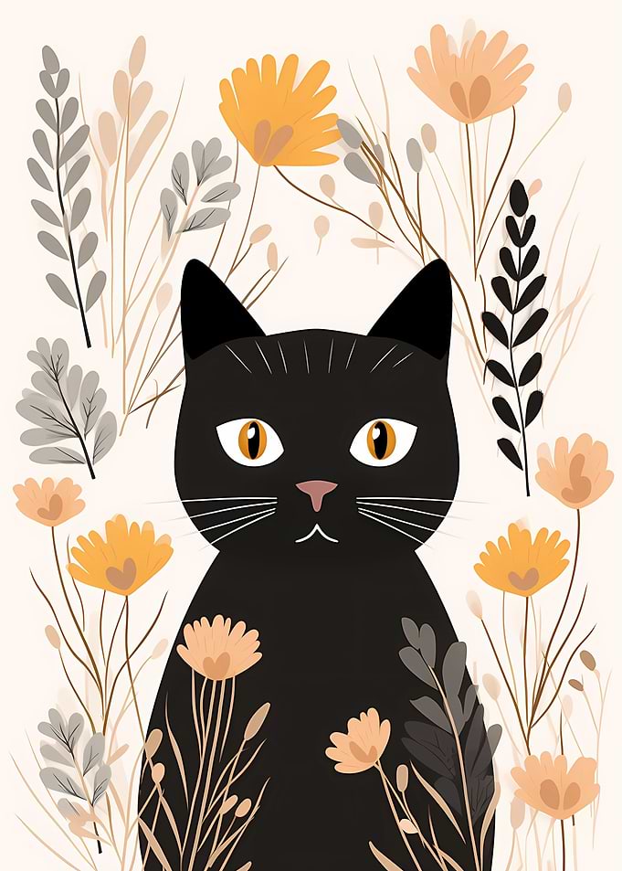 Whimsical Cat Florals