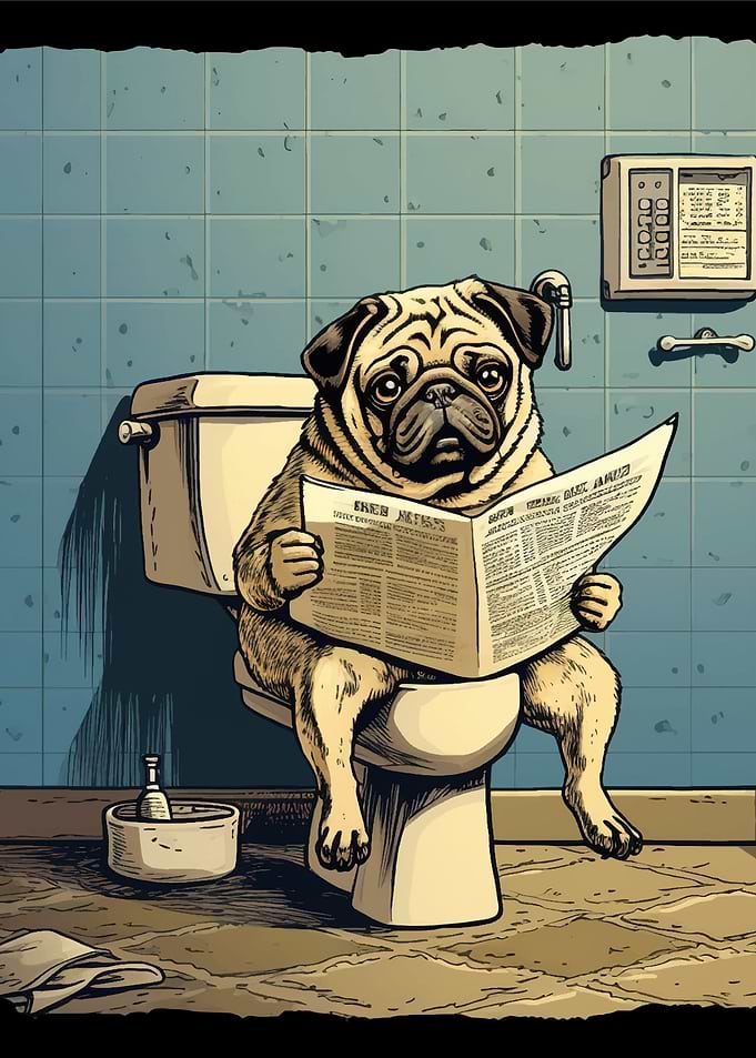 Pug Dog on the Toilet