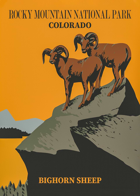 Rocky Peaks Sheep — vintage poster restored on metal