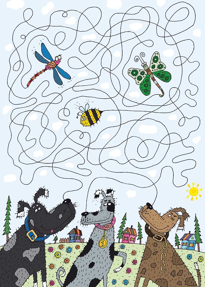 dogs bee and butterfly