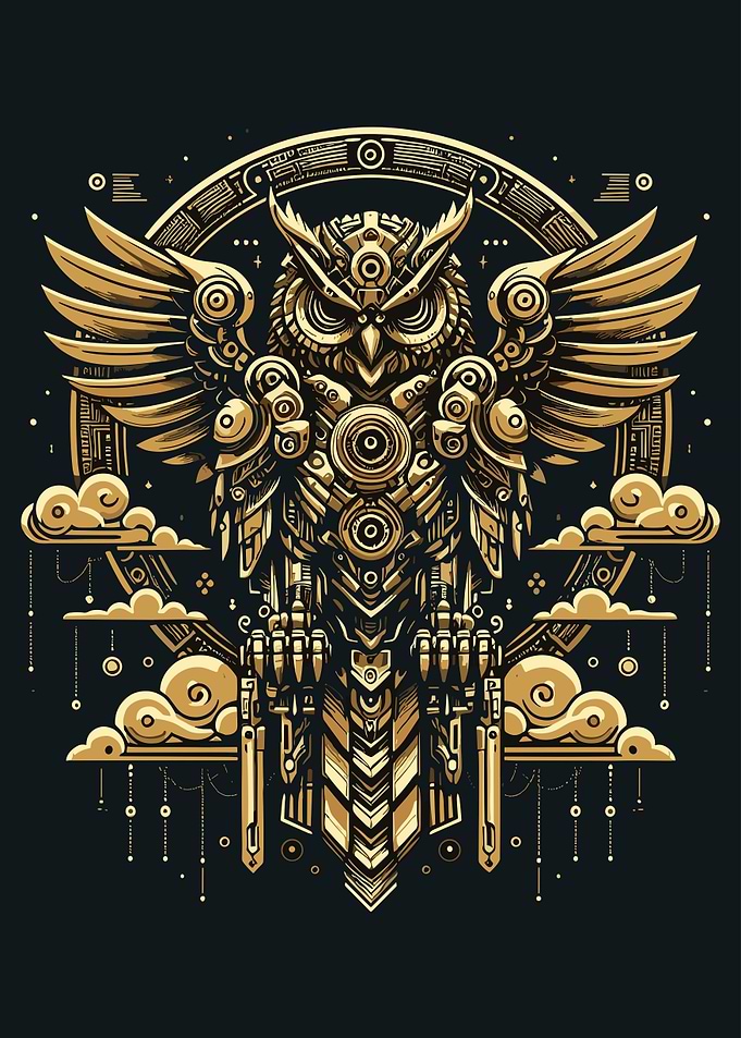 owl vintage gold poster