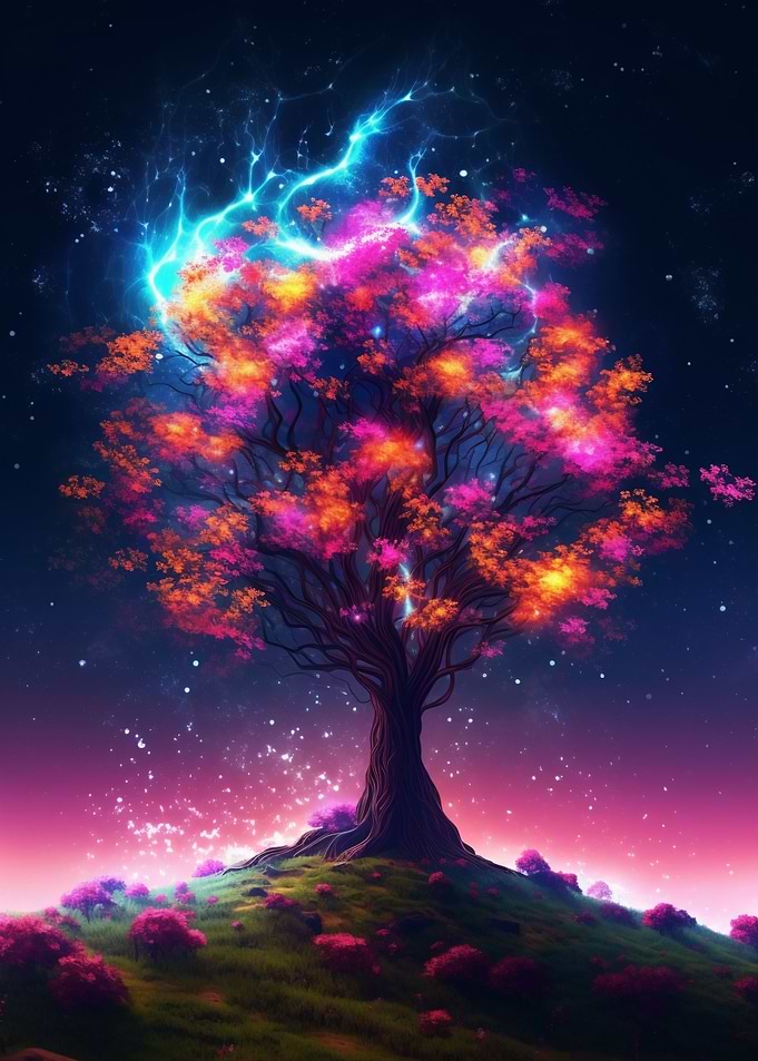 Tree with Colorful Flowers