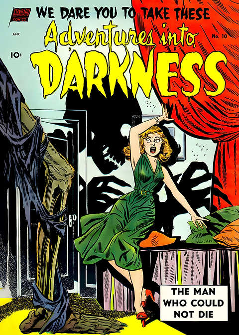 Adventures into Darkness 1 — golden age comic art on metal