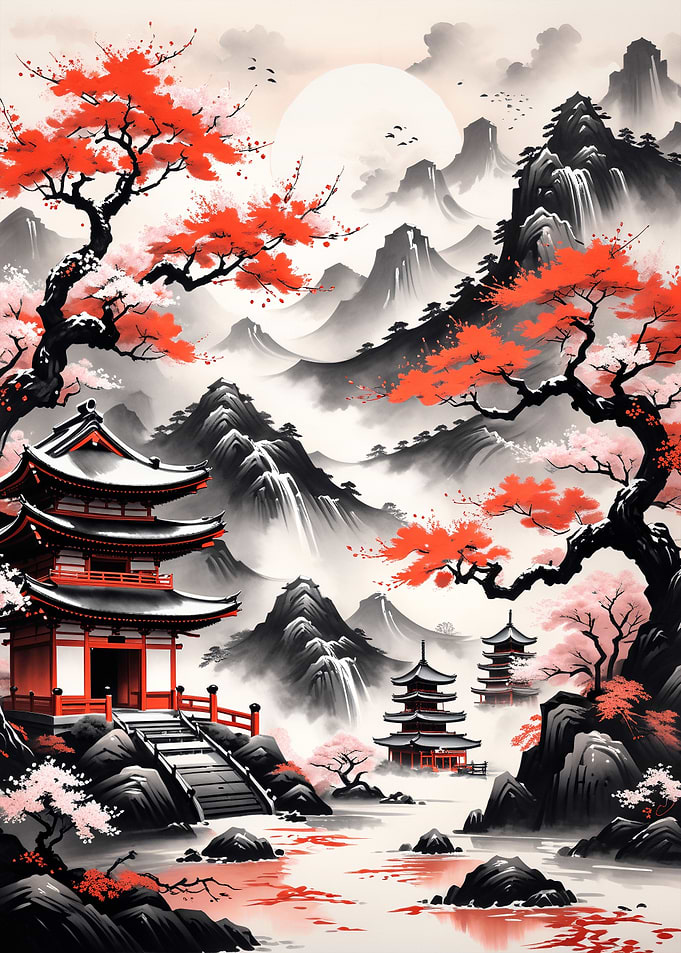 Japanese Temple Ink Wash