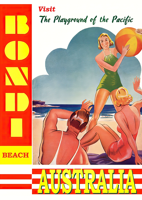 Bondi Beach Australia — vintage poster restored on metal