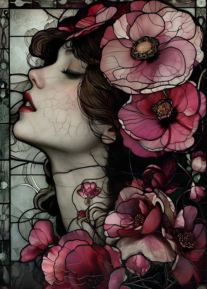 Gothic Woman Pink Roses