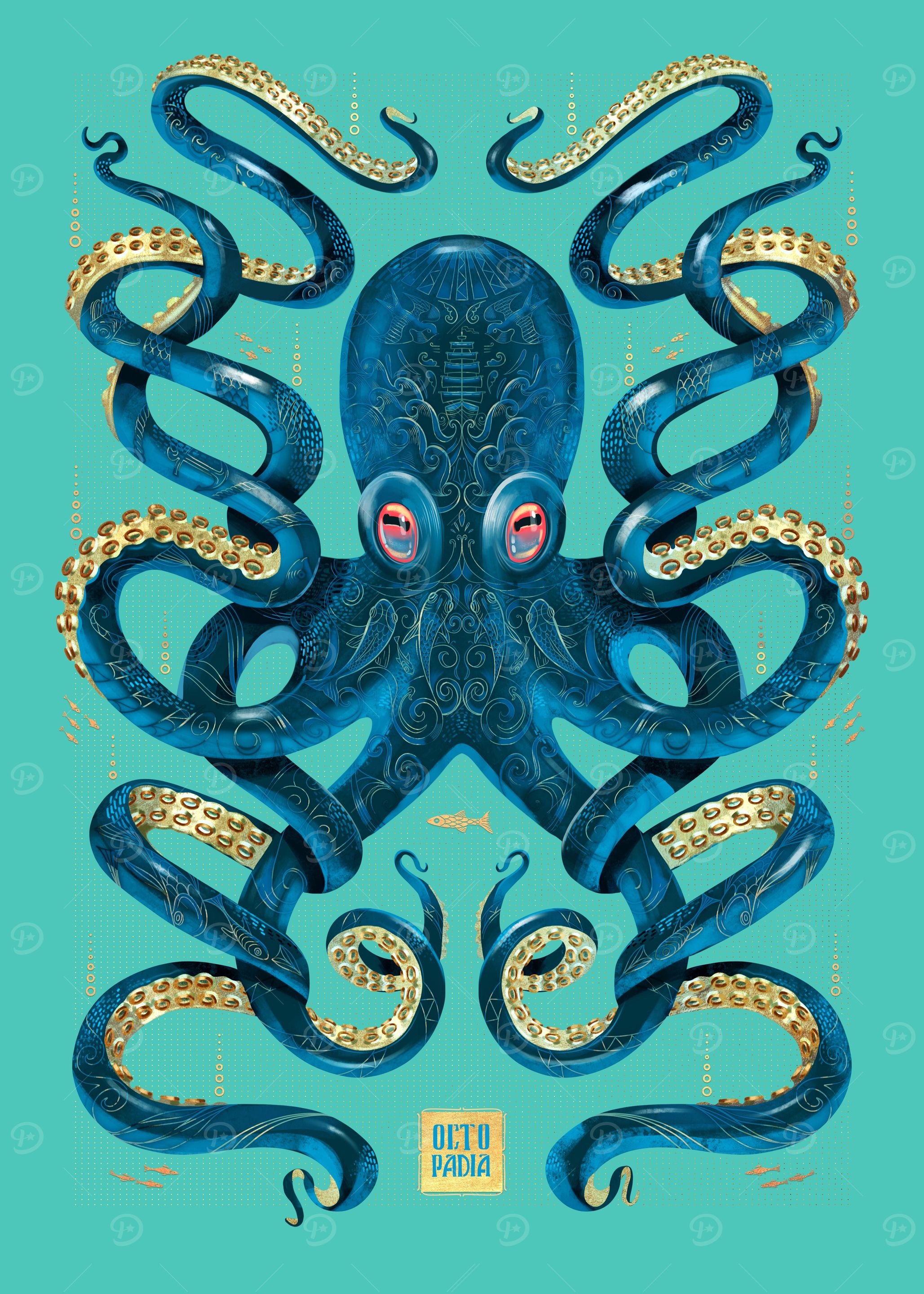 Octopus blue and gold