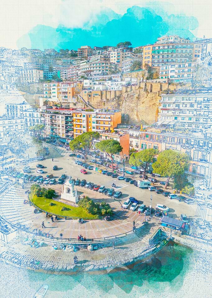 Square of Naples Watercolo
