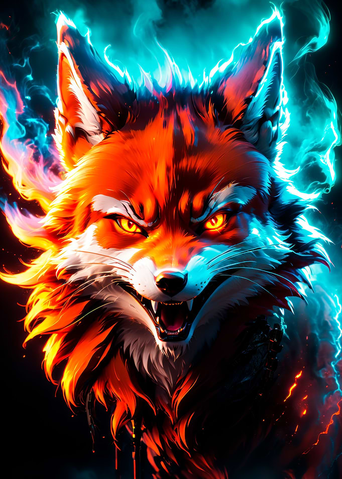 fox neon light art poster