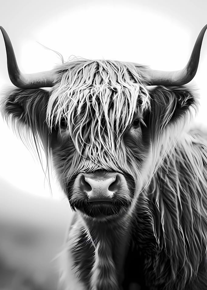 Grayscale Highland Cow