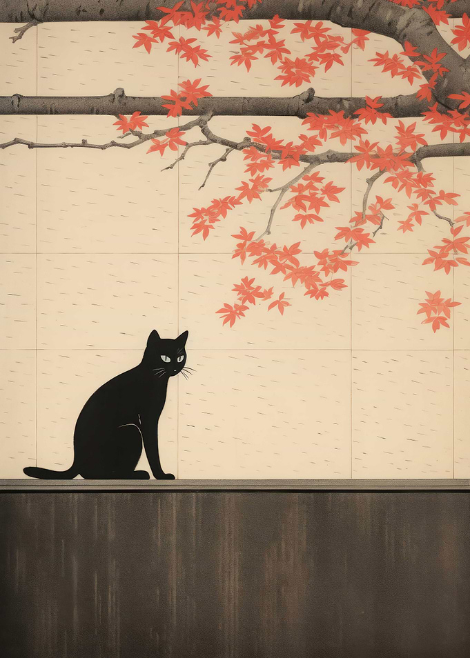 Cat Japanese Painting