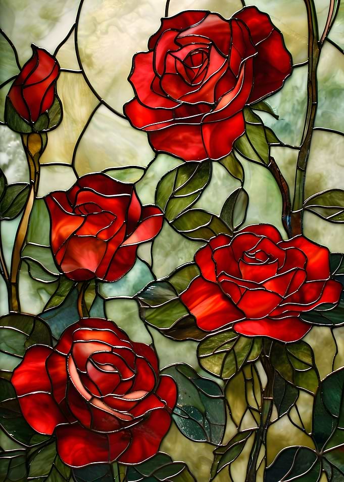 Red Roses Stained Glass