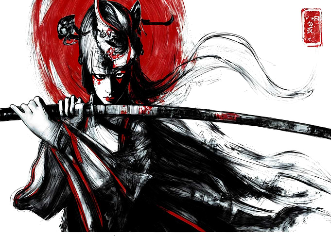 samurai girl kitsune mask