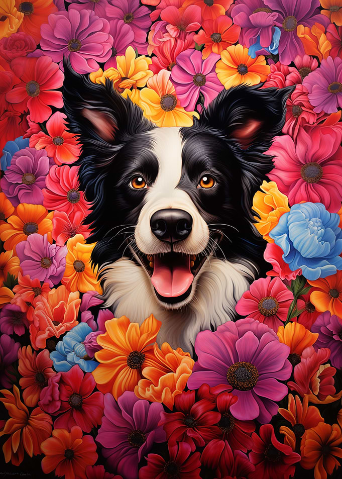 Border Collie in flowers