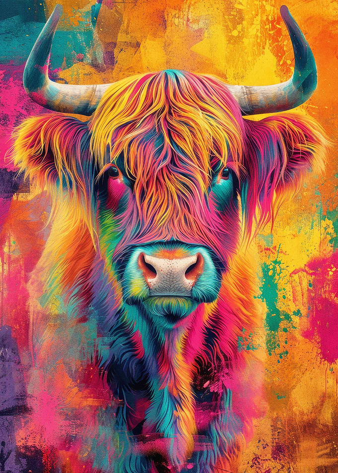 Highland Cow Colorful Art