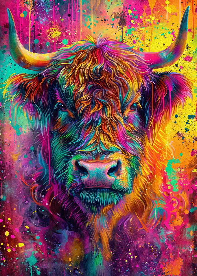 Highland Cow Colorful Art