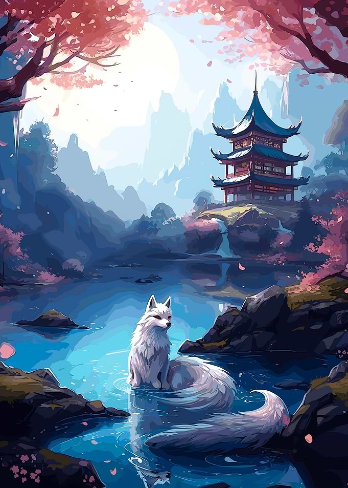 cherry blossom wolf animal