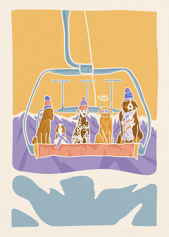Ski dogs lift mountains