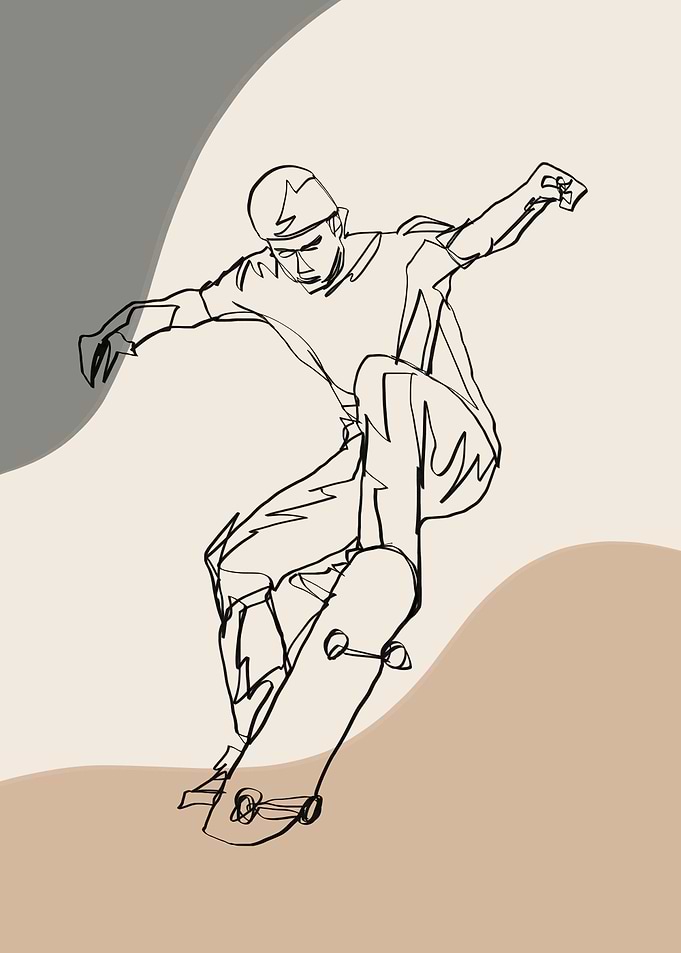 Skateboarding line art