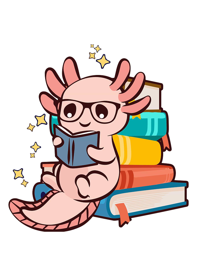 Kawaii Axolotl With Books