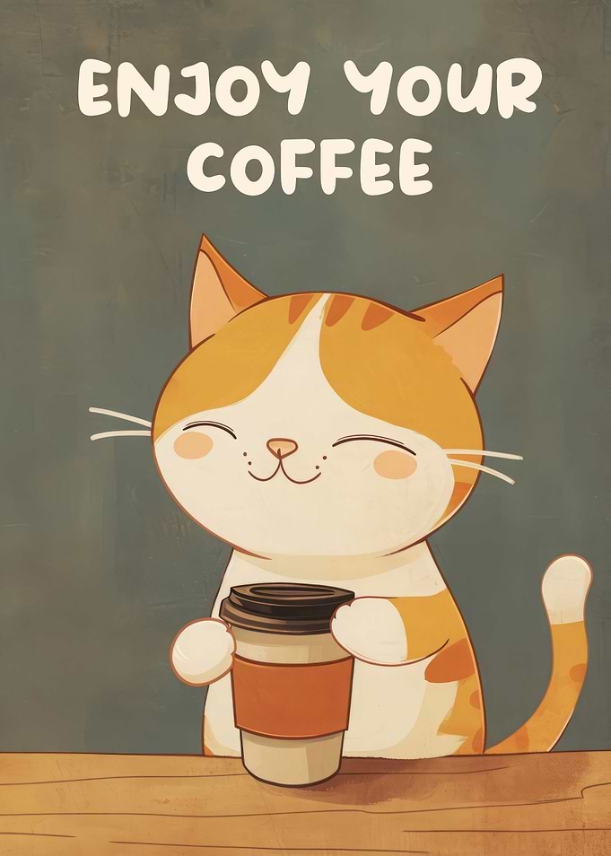 Cute Cartoon Cat Coffee