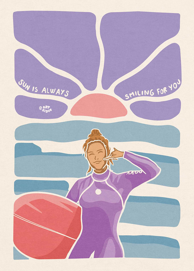 Surf girl sign wave ocean