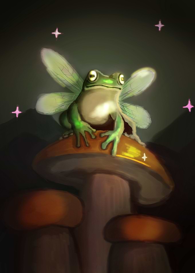 frog fairy with mushroom