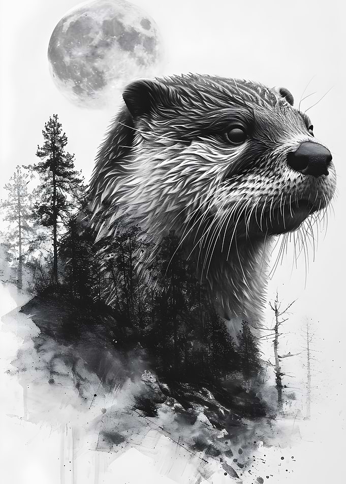 Otter Double Exposure Moon