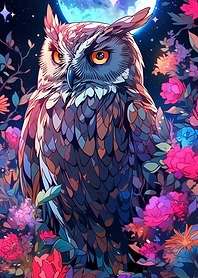owl among flowers at night