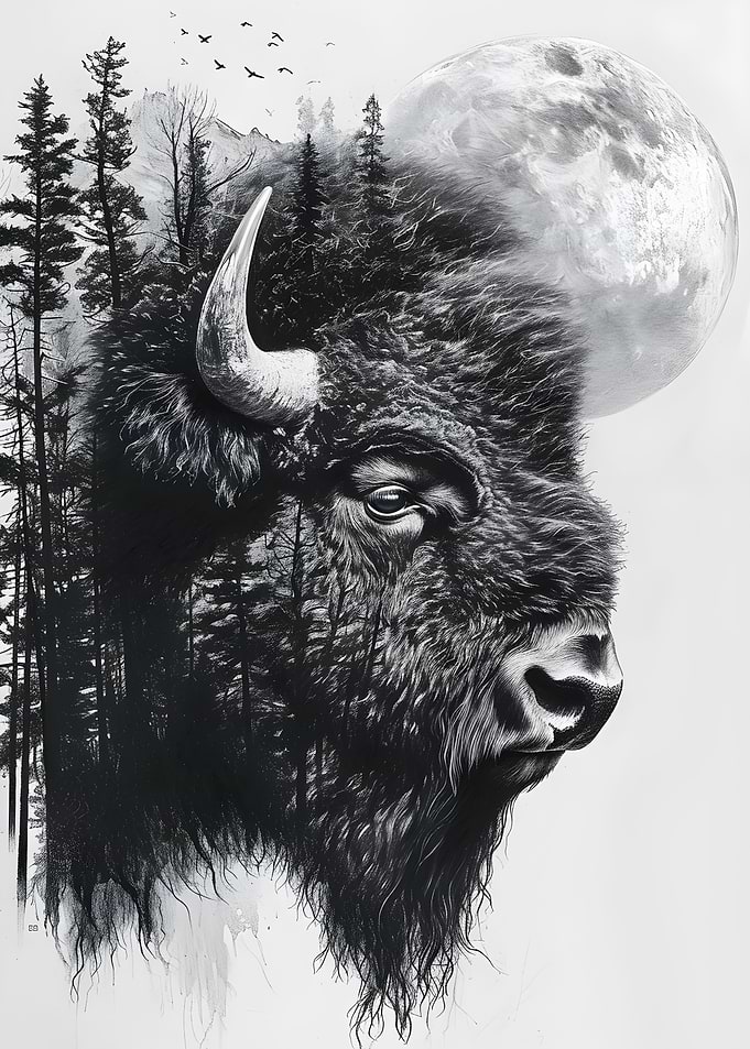 Bison Double Exposure Moon
