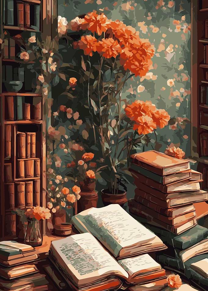 Reading Books Flowers 6
